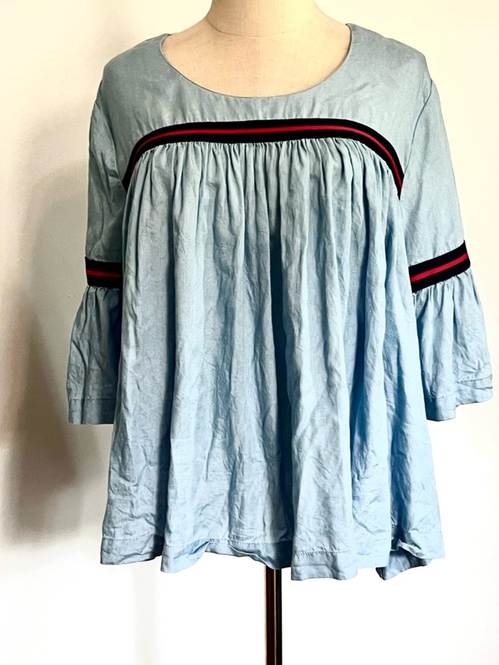 Crown & Ivy,Chambray Tencel Swing Top Preppy Boho Lightweight  Blouse Size XL - Picture 6 of 8